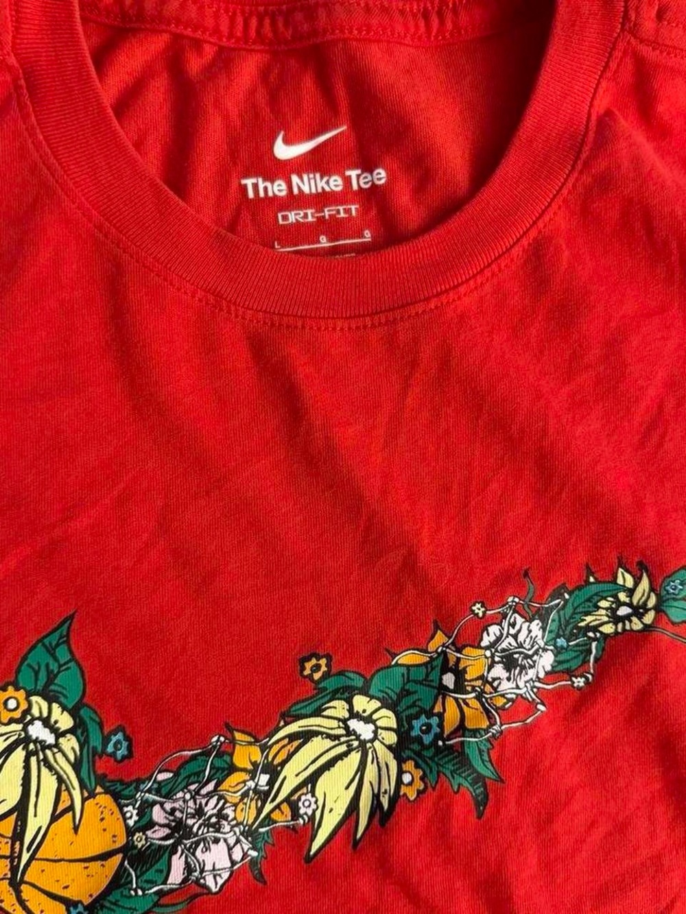 Red Nike basketball tee with unique floral design Size Large - Picture 2 of 4